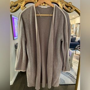ZARA Taupe Long Cardigan Duster Coat Sweater with Piping Detail